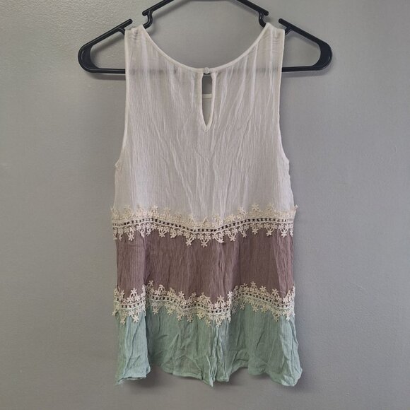 Andree by‎ unit Tank Top Womens S Brown Green Embellished Lace Boho - Picture 2 of 5